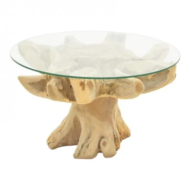 Benzou coffee table Inart teak wood in natural color d80x45cm