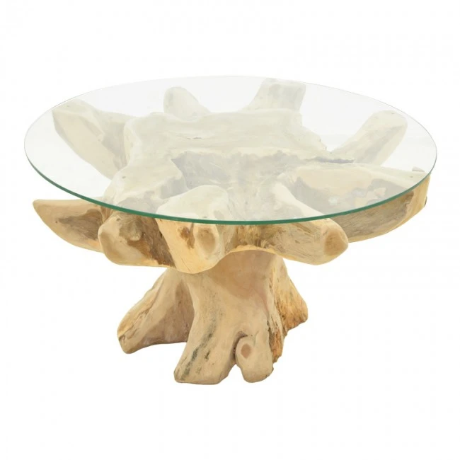Benzou coffee table Inart teak wood in natural color d80x45cm