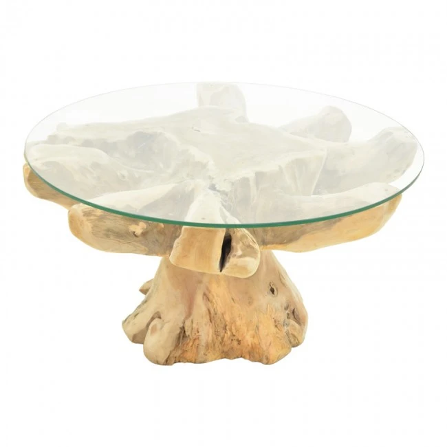 Benzou coffee table Inart teak wood in natural color d80x45cm