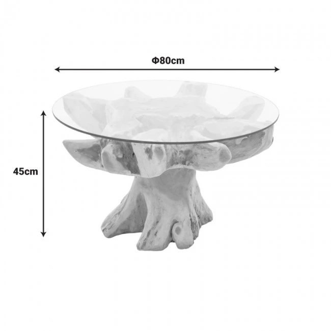 Benzou coffee table Inart teak wood in natural color d80x45cm