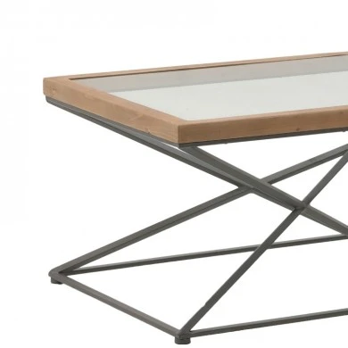 Coffee table Cena Inart black-natural metal-glass-wood 121x61x45cm