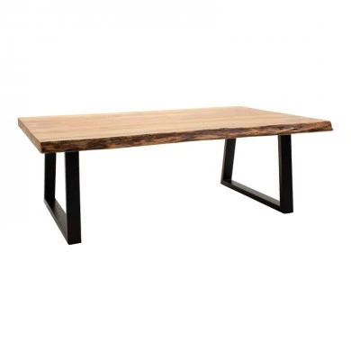 Miles pakoworld coffee table solid acacia wood thickness 3.7-4cm in natural shade with black metal legs 115x60x45cm