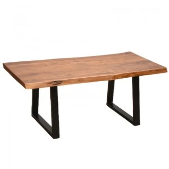 Miles pakoworld coffee table solid acacia wood thickness 3.7-4cm in walnut color with black metal legs 115x60x45cm