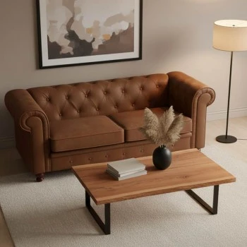 Miles pakoworld coffee table solid acacia wood thickness 3.7-4cm in walnut color with black metal legs 115x60x45cm