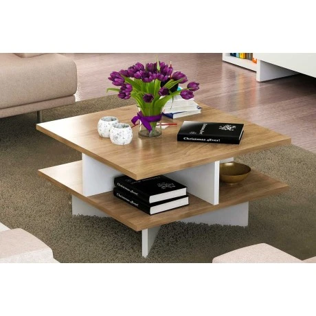 Coffee table Cross pakoworld in walnut-white color 60x60x31cm