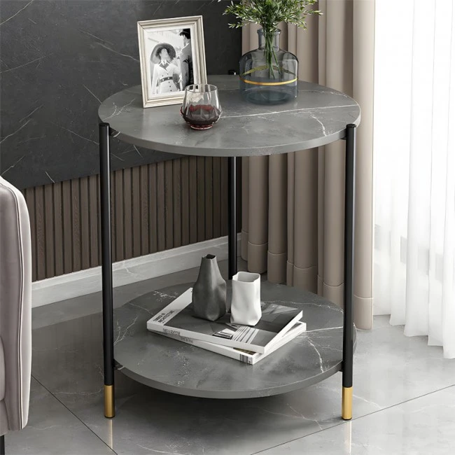 Coffee table Rhythm MDF color grey marble-black D48x60cm