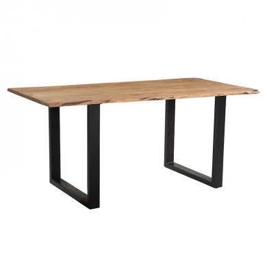 Slim pakoworld table solid acacia wood in walnut shade and black metal leg 175x90x75.6cm