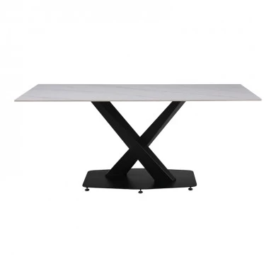 Kitchen table Tafel pakoworld sintered white stone with black metal legs 180x90x76cm