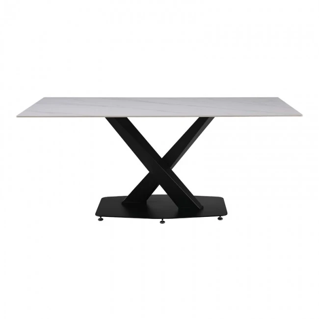 Kitchen table Tafel pakoworld sintered white stone with black metal legs 180x90x76cm