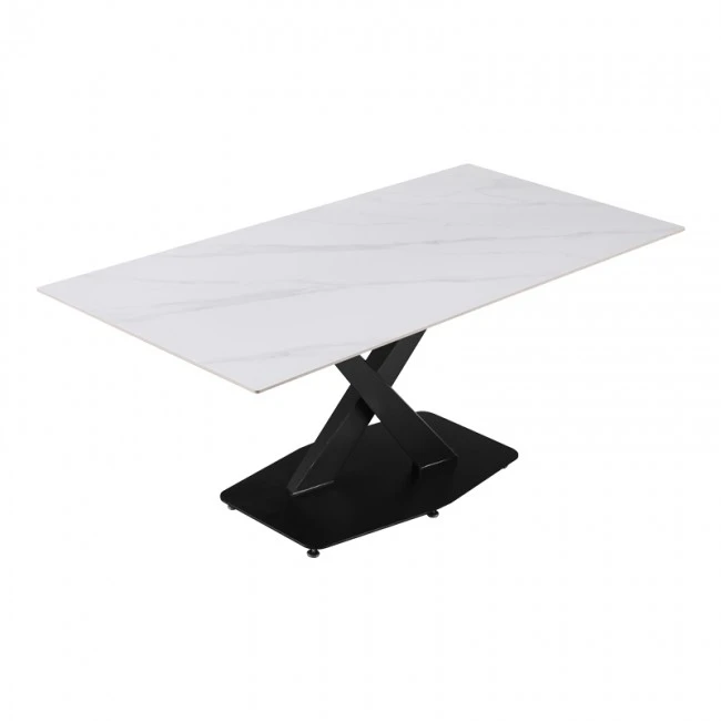 Kitchen table Tafel pakoworld sintered white stone with black metal legs 180x90x76cm