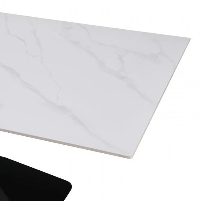 Kitchen table Tafel pakoworld sintered white stone with black metal legs 180x90x76cm