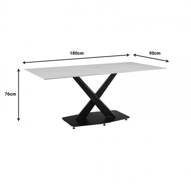 Kitchen table Tafel pakoworld sintered white stone with black metal legs 180x90x76cm