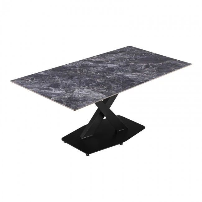 Kitchen table Tafel pakoworld sintered black stone with black metal legs 180x90x76cm