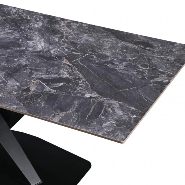 Kitchen table Tafel pakoworld sintered black stone with black metal legs 180x90x76cm