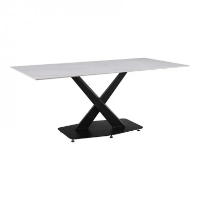 Kitchen table Tafel pakoworld sintered white stone with black metal legs 180x90x76cm