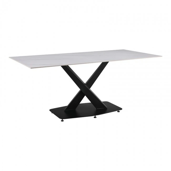 Kitchen table Tafel pakoworld sintered white stone with black metal legs 180x90x76cm