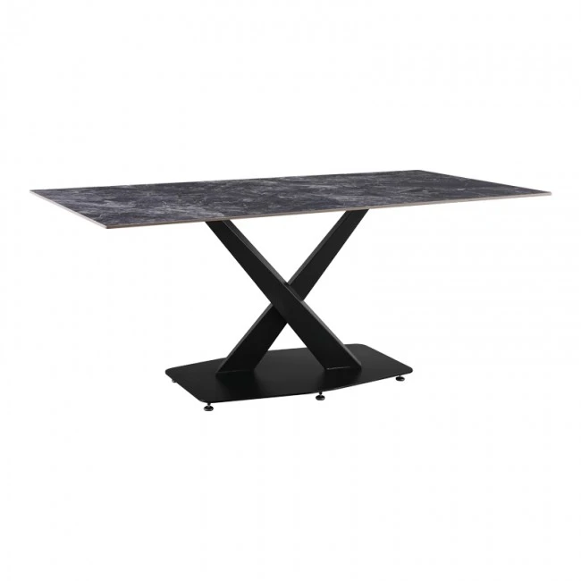 Kitchen table Tafel pakoworld sintered black stone with black metal legs 180x90x76cm