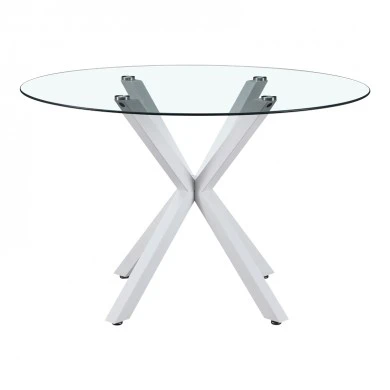 Τραπέζι Tavula pakoworld Γυαλί- Μεταλλικά πόδια σε λευκή απόχρωση Φ120x75εκ