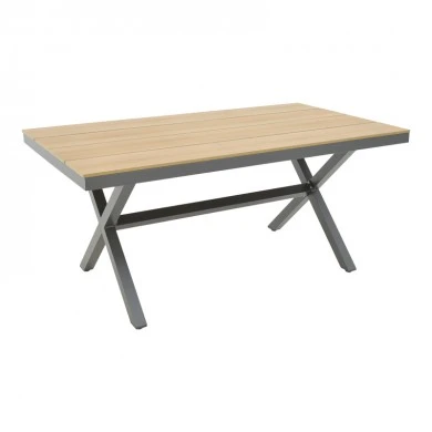 Thorio pakoworld plywood table in natural shade and grey aluminum leg 160x90x75cm