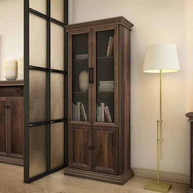 Bookcase Mozart pakoworld with glass walnut 78.5x38x188cm