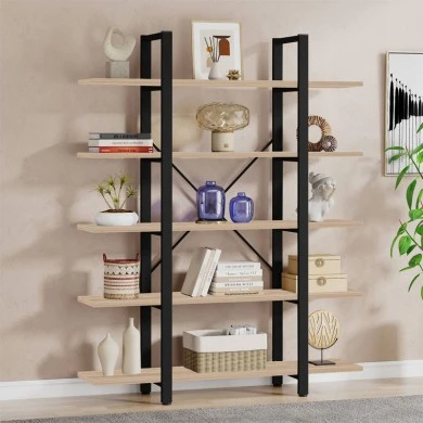 Bookcase Esthon pakoworld natural-black metal 120x32x184cm
