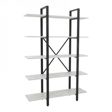 Bookcase Esthon pakoworld melamine in white marble and black metal 120x28x184cm