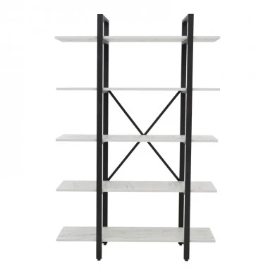 Bookcase Esthon pakoworld melamine in white marble and black metal 120x28x184cm