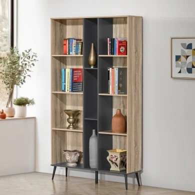 Bookcase Zezan pakoworld in sonoma-dark grey color 114x30x200.5cm