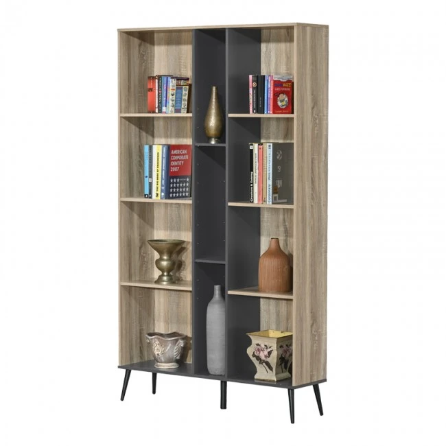 Bookcase Zezan pakoworld in sonoma-dark grey color 114x30x200.5cm
