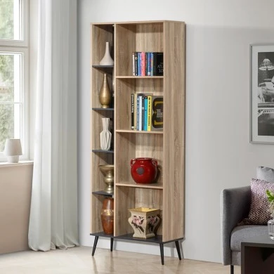 Bookcase Zezan pakoworld in sonoma-dark grey color 76.5x30x200.5cm