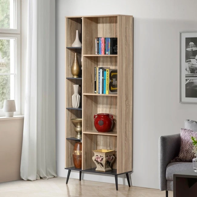 Bookcase Zezan pakoworld in sonoma-dark grey color 76.5x30x200.5cm