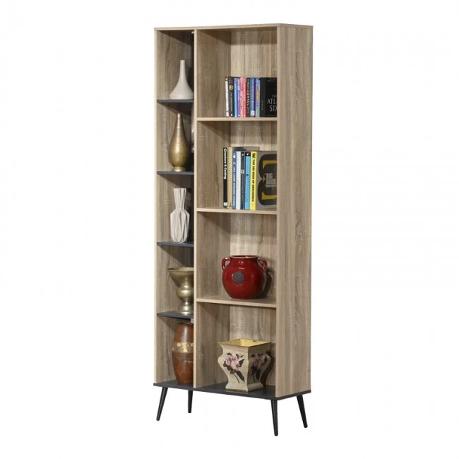 Bookcase Zezan pakoworld in sonoma-dark grey color 76.5x30x200.5cm