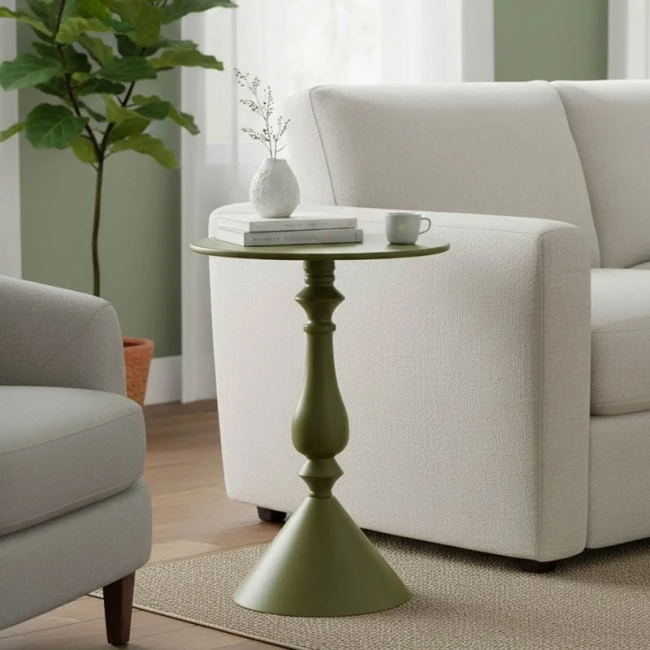 Lalou pakoworld metal side table in olive green shade D40x55cm