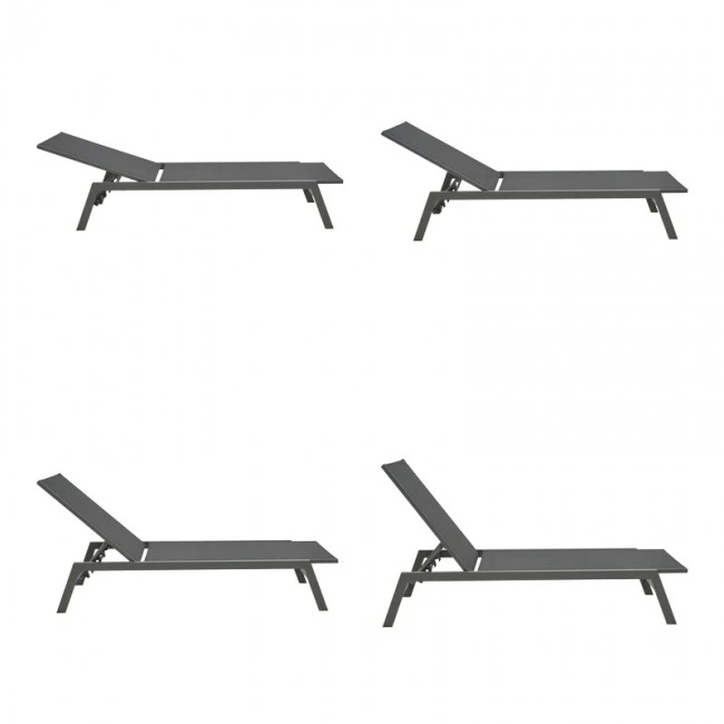 Boka pakoworld dark grey aluminum and textilene sun lounger in black shade 60x192x31cm