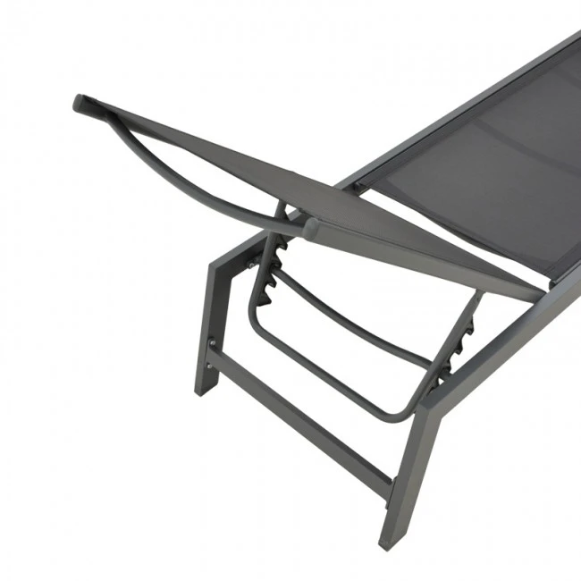 Boka pakoworld dark grey aluminum and textilene sun lounger in black shade 60x192x31cm