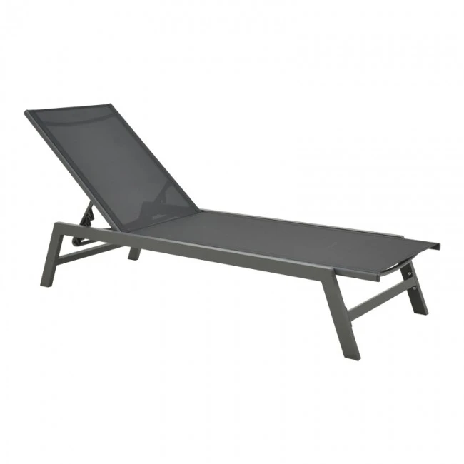 Boka pakoworld dark grey aluminum and textilene sun lounger in black shade 60x192x31cm