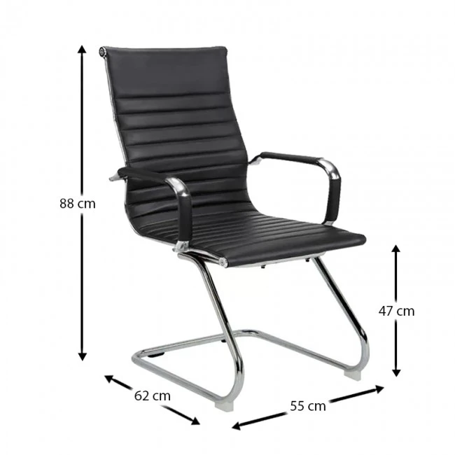 Πολυθρόνα επισκέπτη με μεταλλικό σκελετό και επένδυση από τεχνόδερμα Pu σε χρώμα μαύρο 56x61x90εκ BS8250