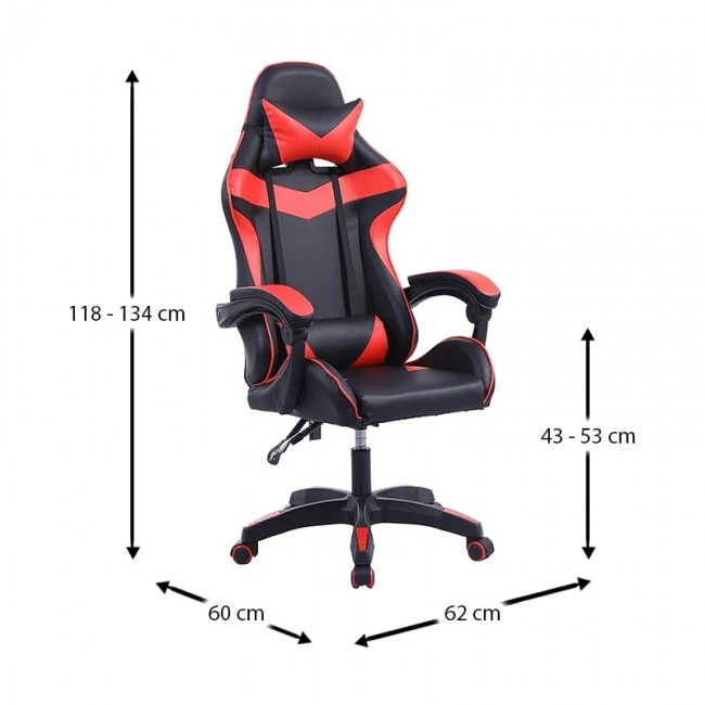 Gaming - office armchair with Pu in black - red color 63,5x61x112/134cm.