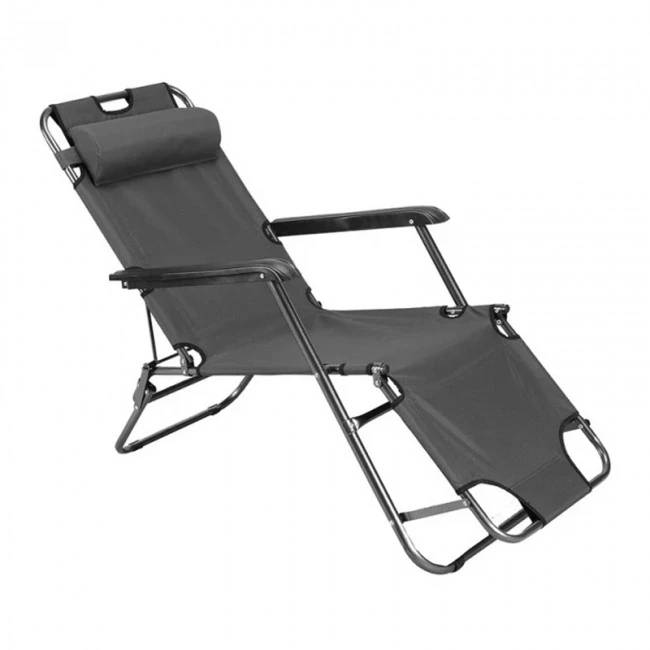 2-seater metal chair-lounger with textline in anthracite 168x60x79cm