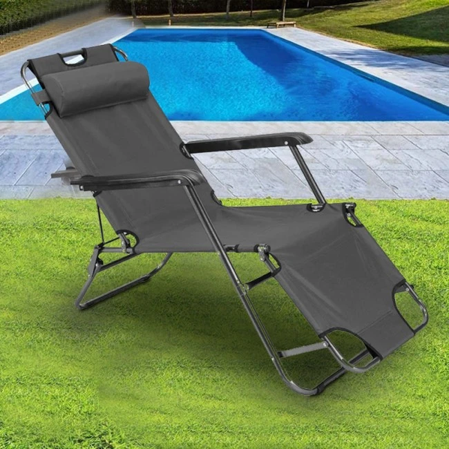 2-seater metal chair-lounger with textline in anthracite 168x60x79cm