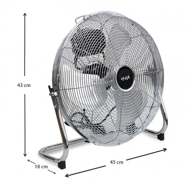 Floor fan 36cm 65W metallic in silver color 45x18x43cm.