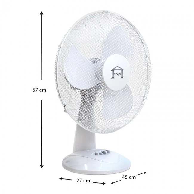 Desk fan 16'' 40cm 50W in white color 45x27x57cm.