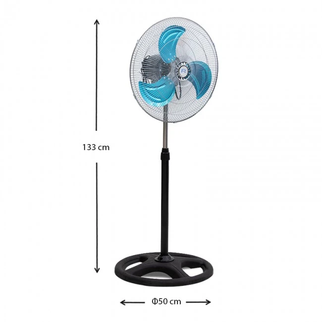 Floor fan 18'' 45cm 90W metallic silver - black color 50x50x133cm