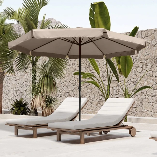 Metal garden umbrella with crank and folding mechanism in beige color ø3m