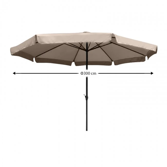 Metal garden umbrella with crank and folding mechanism in beige color ø3m
