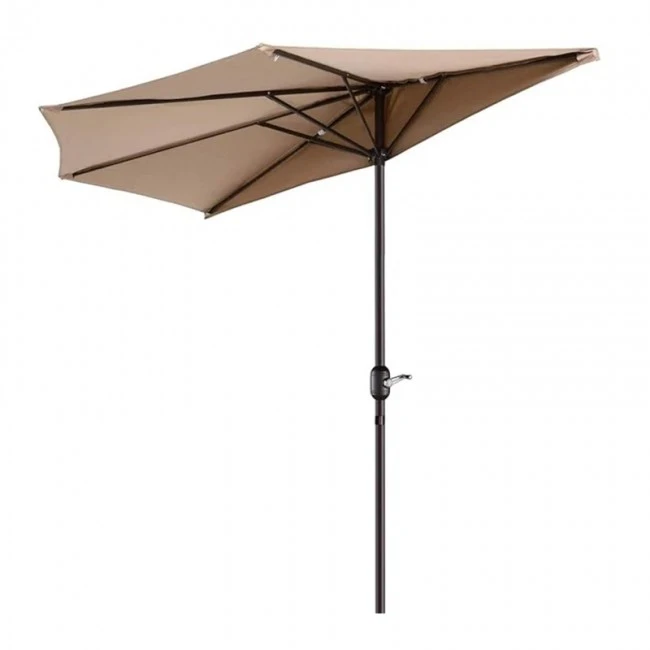 Half garden umbrella with metal frame and crank in sand color 2.70m.