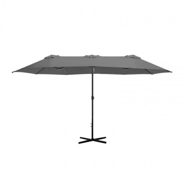 Double garden umbrella with metal frame and crank in grey color 4.60x2.70m.