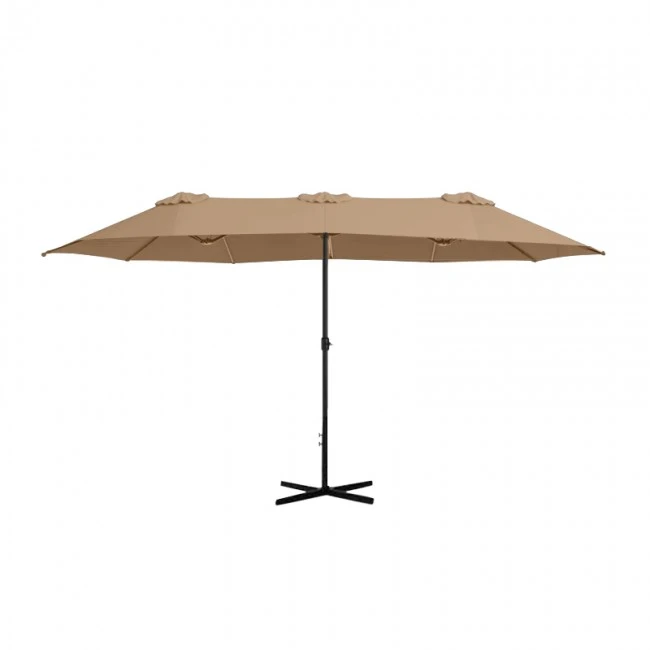 Double garden umbrella with metal frame and crank in sand color 4.60x2.70m.
