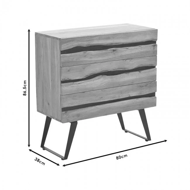 Chest of drawers Imena pakoworld solid wood 4cm walnut-black 80x38x86.5cm