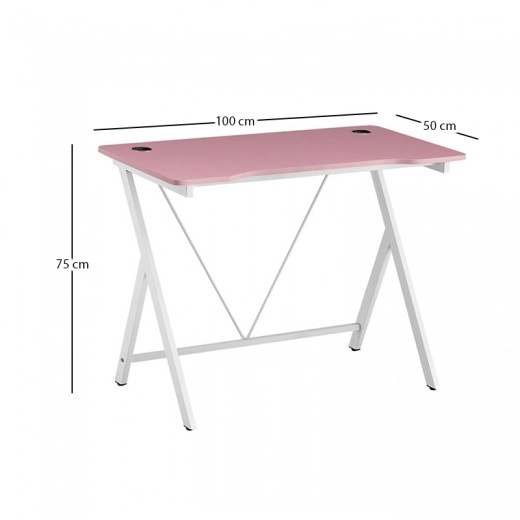 ΓΡΑΦΕΙΟ 100X50X75εκ.ΡΟΖ MDF/ΛΕΥΚΟ ΜΕΤΑΛΛΙΚΟ